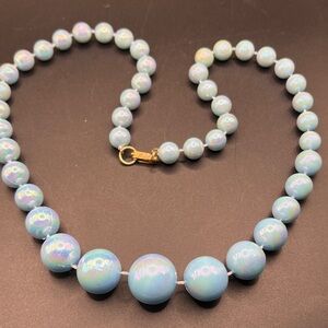Vintage Japan Iridescent Blue Beaded Necklace
